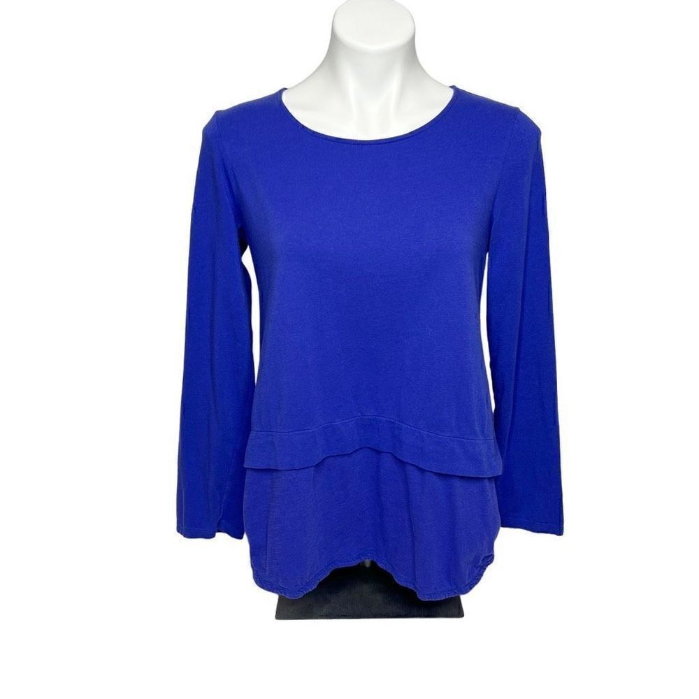 Neon Budda blue 3/4 sleeve tiered bottom top with zipper back size S